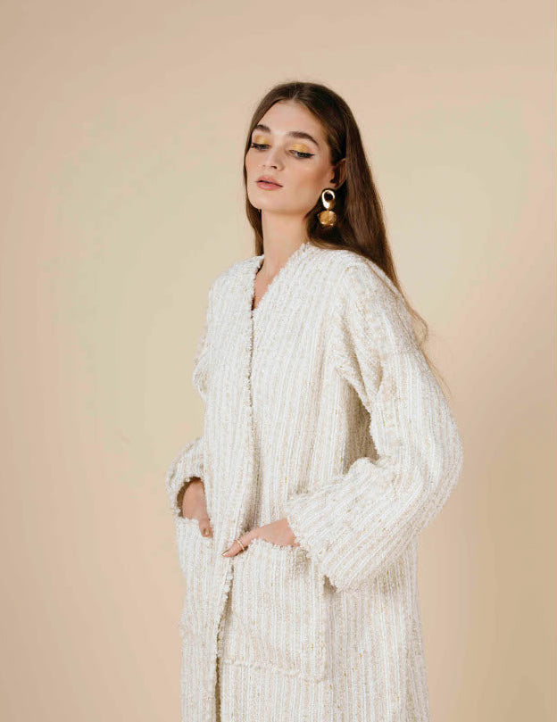 Elegant Textured Ivory Abaya
