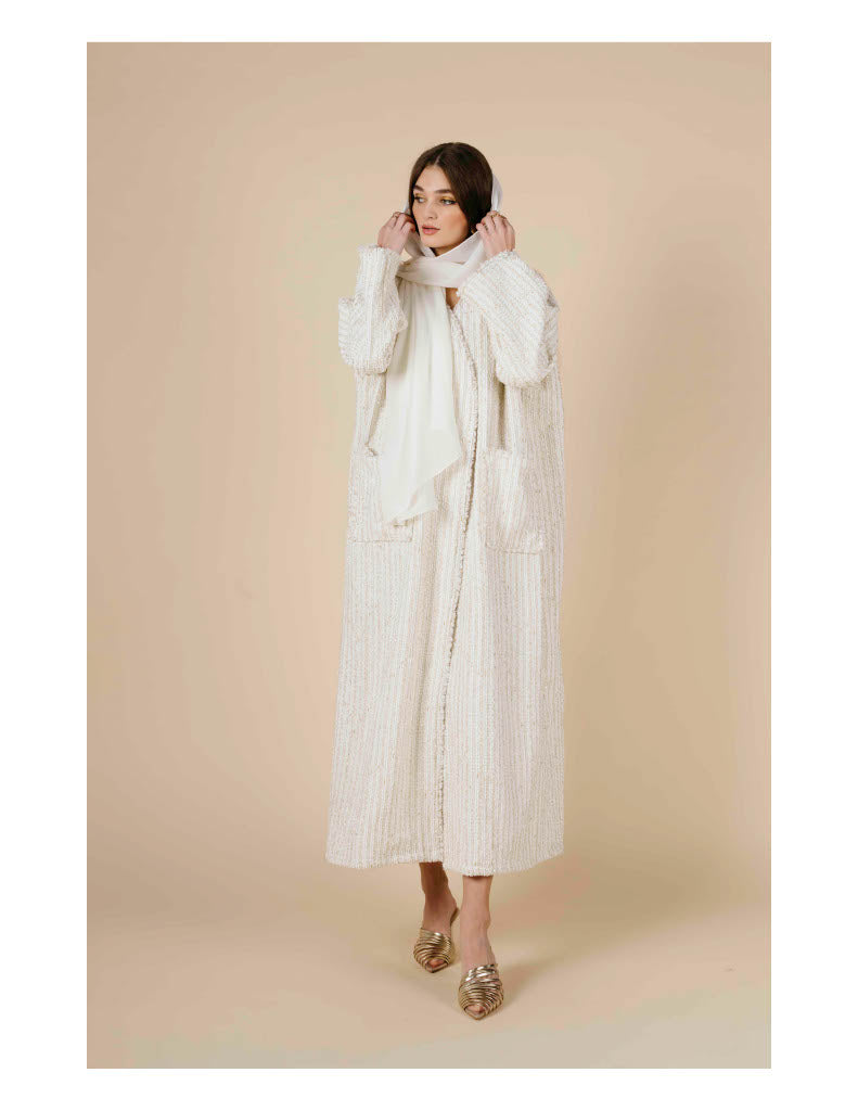 Elegant Textured Ivory Abaya