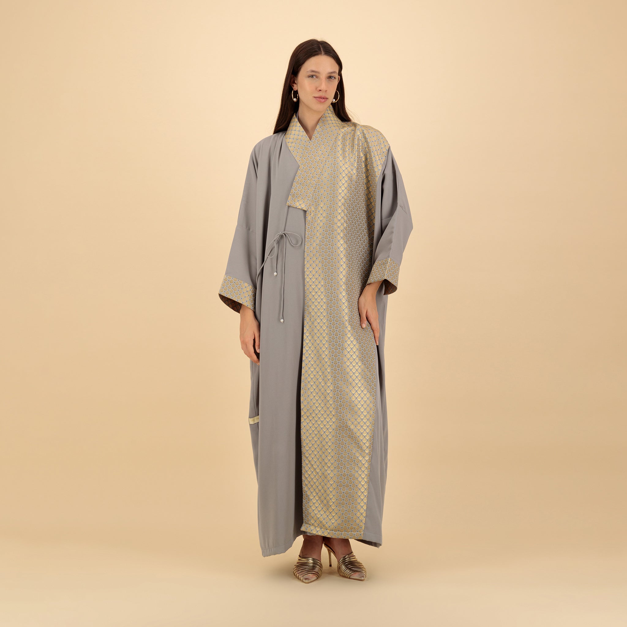 Grey & Gold Patterned Panel Abaya