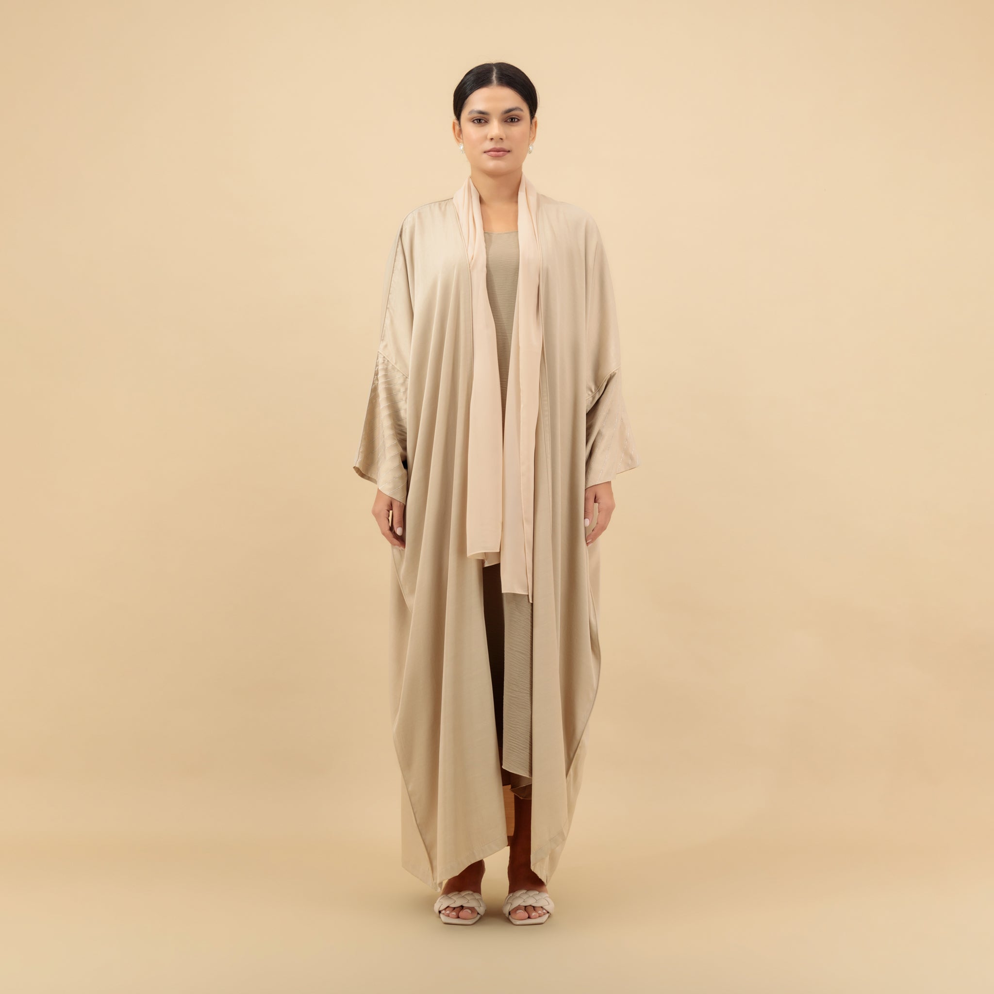 Champagne Satin Trim Abaya