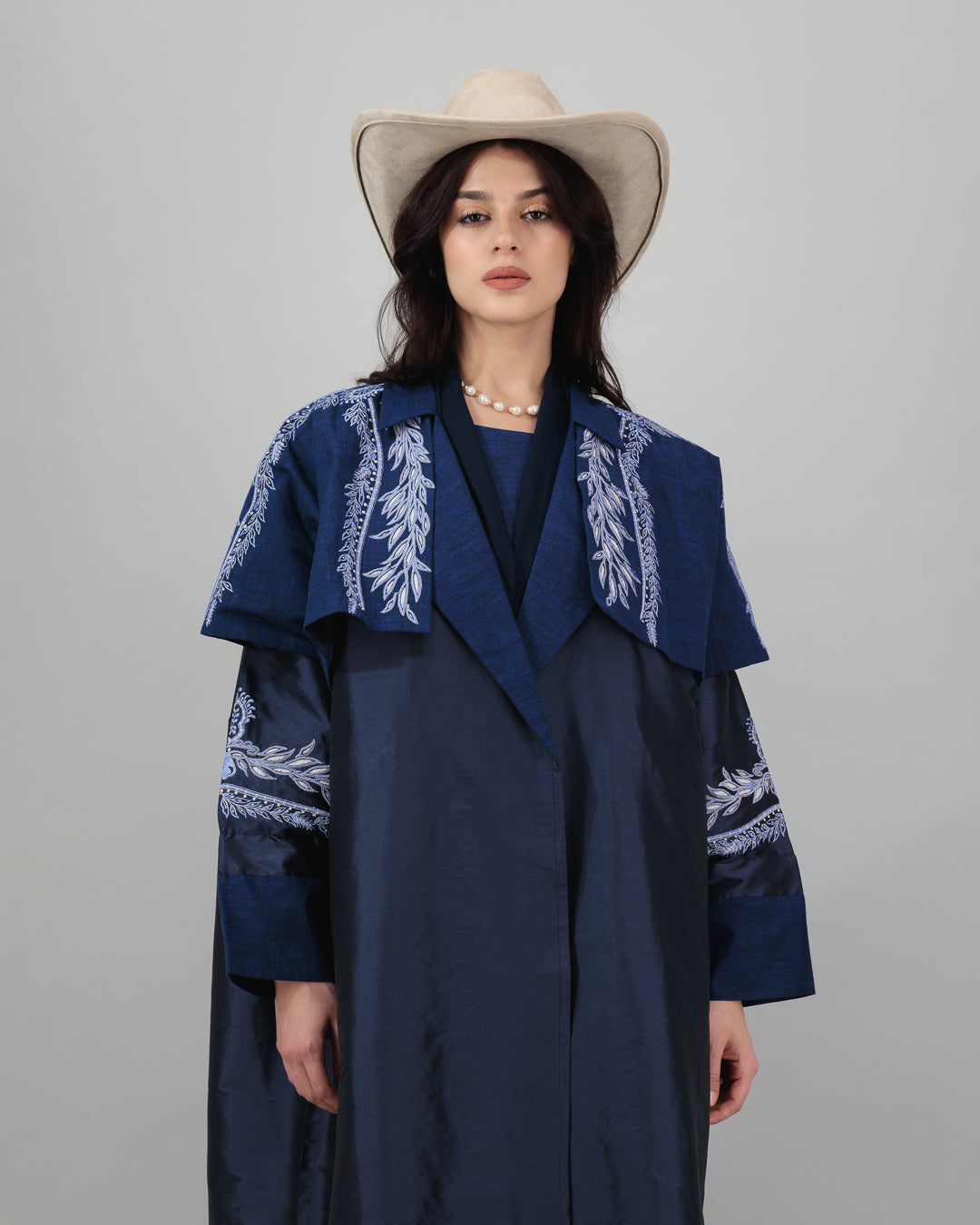 Midnight Taffeta Set with Sculpted Embroidery