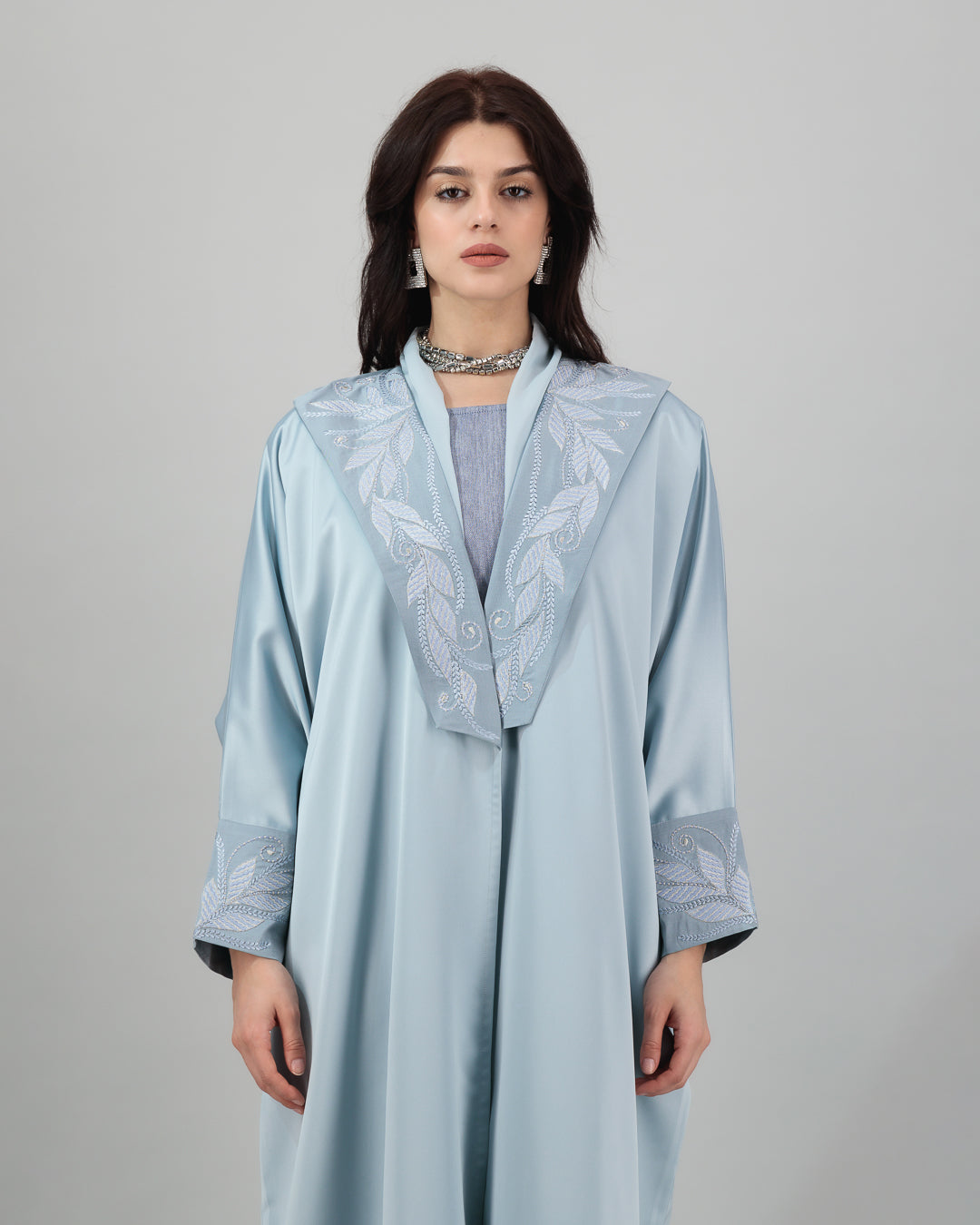 Powder Blue Abaya with Tonal Embroidered Details