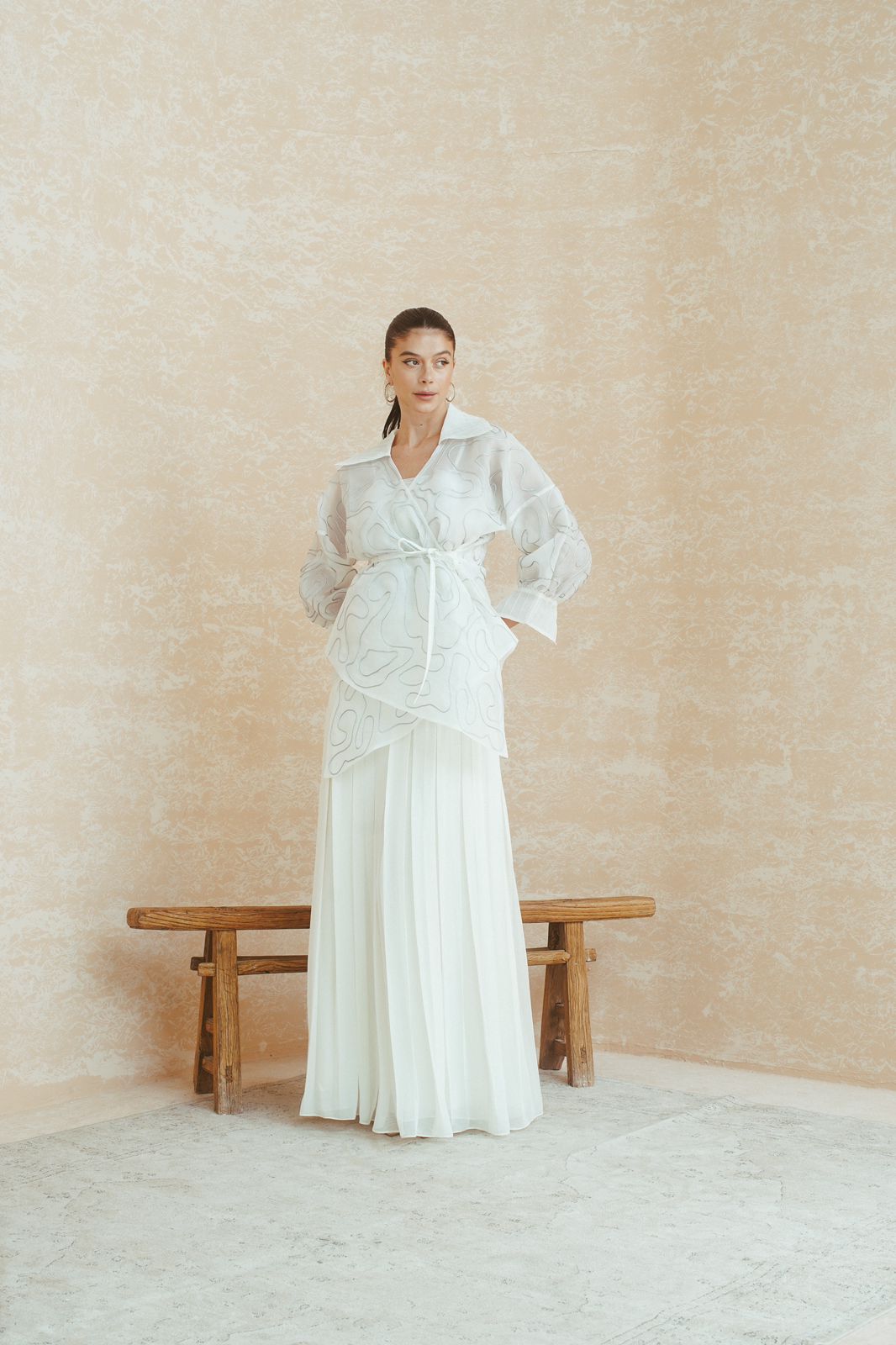 Ivory Pleated Maxi Skirt