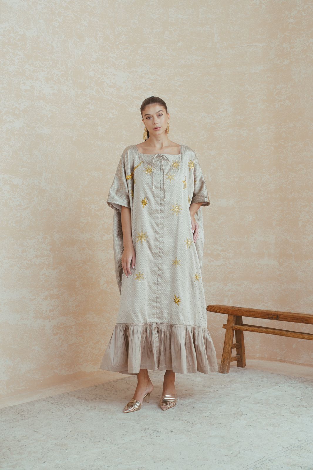 Celestial Taupe Embroidered Dress