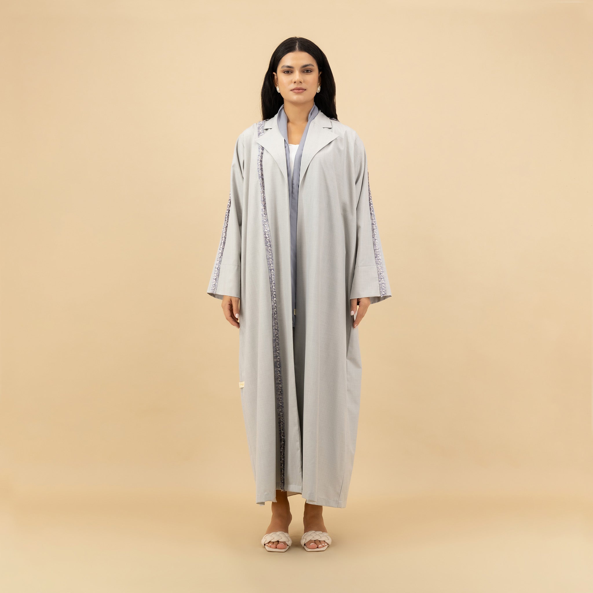 Light Grey Abaya with Detailed Trim