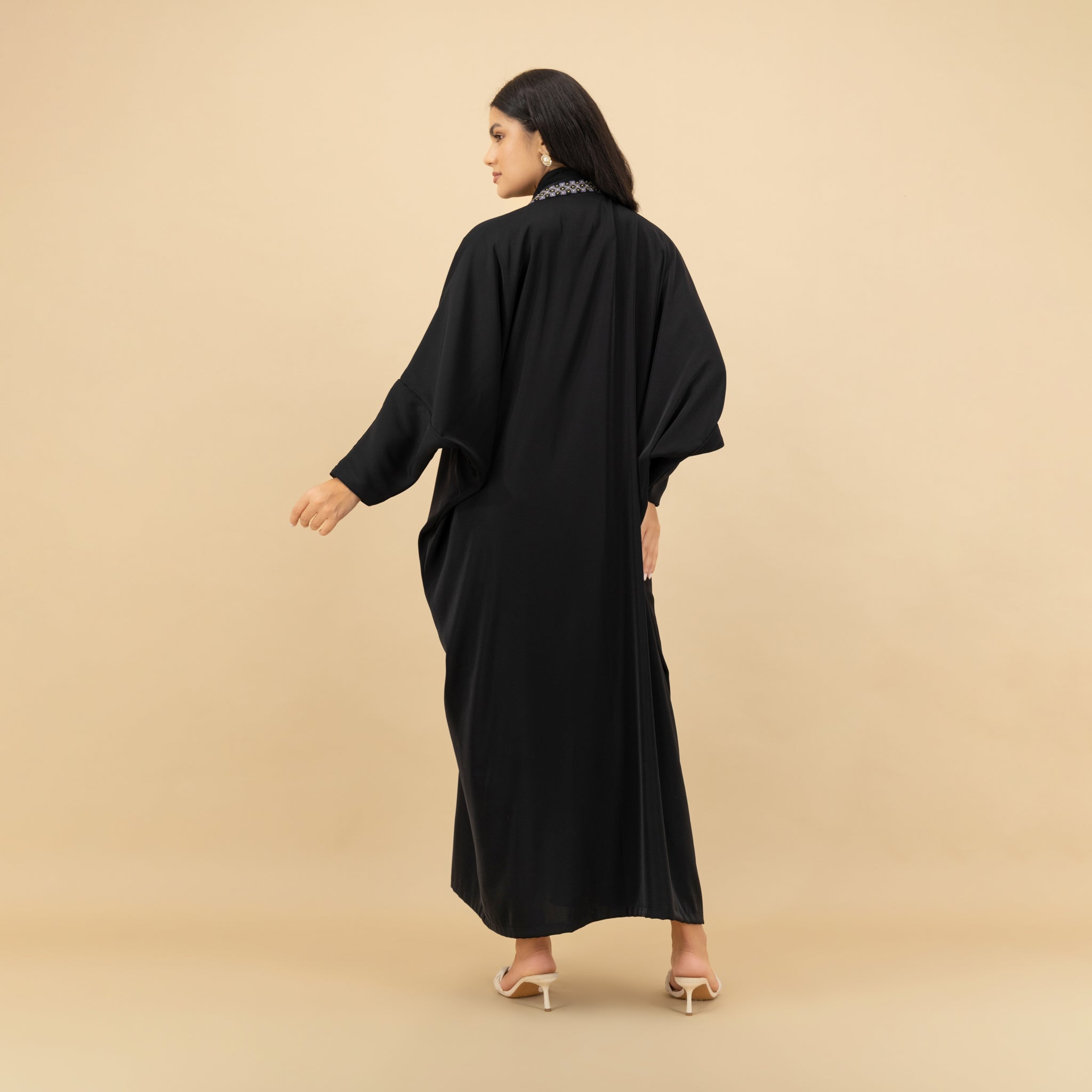 Classic Black Abaya with Intricate Front Embroidery