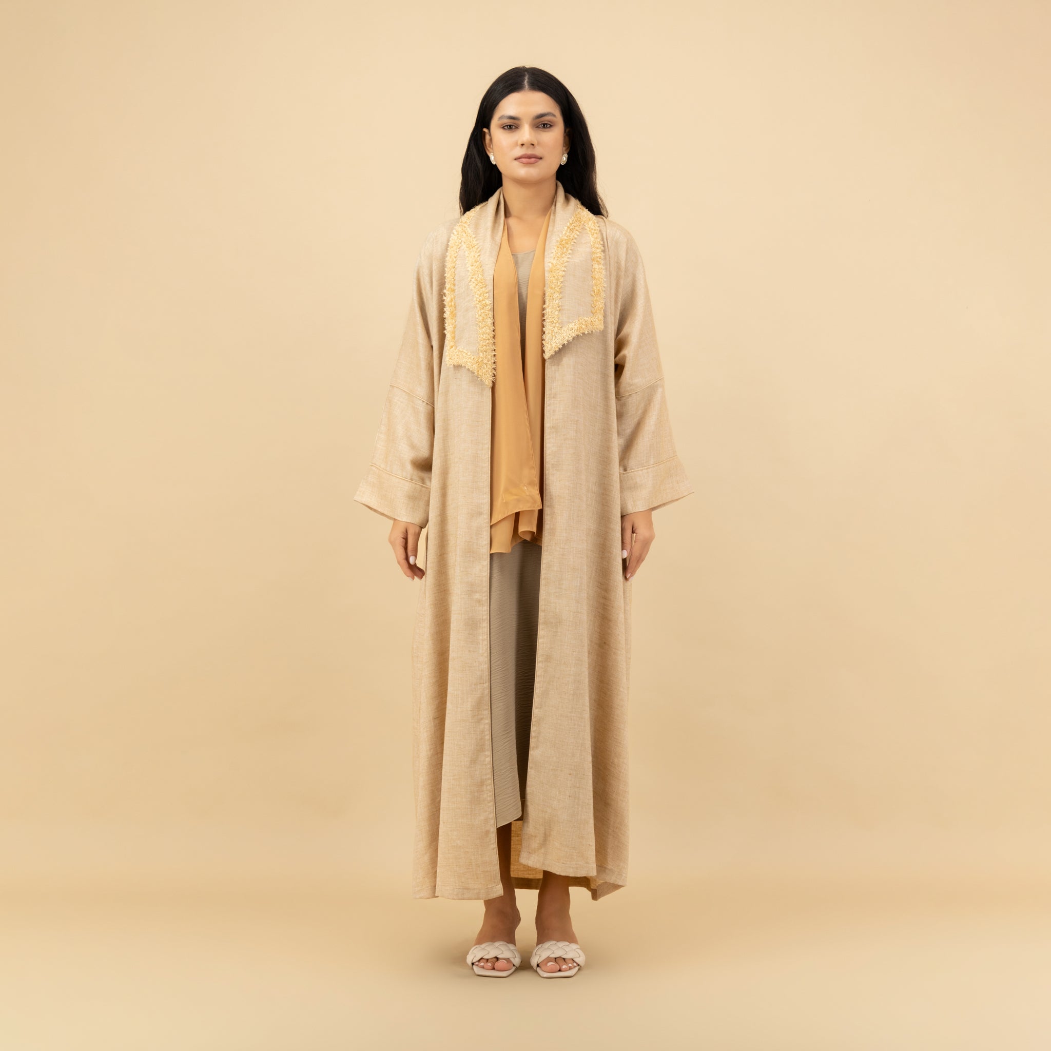 Natural Beige Embroidered Trim