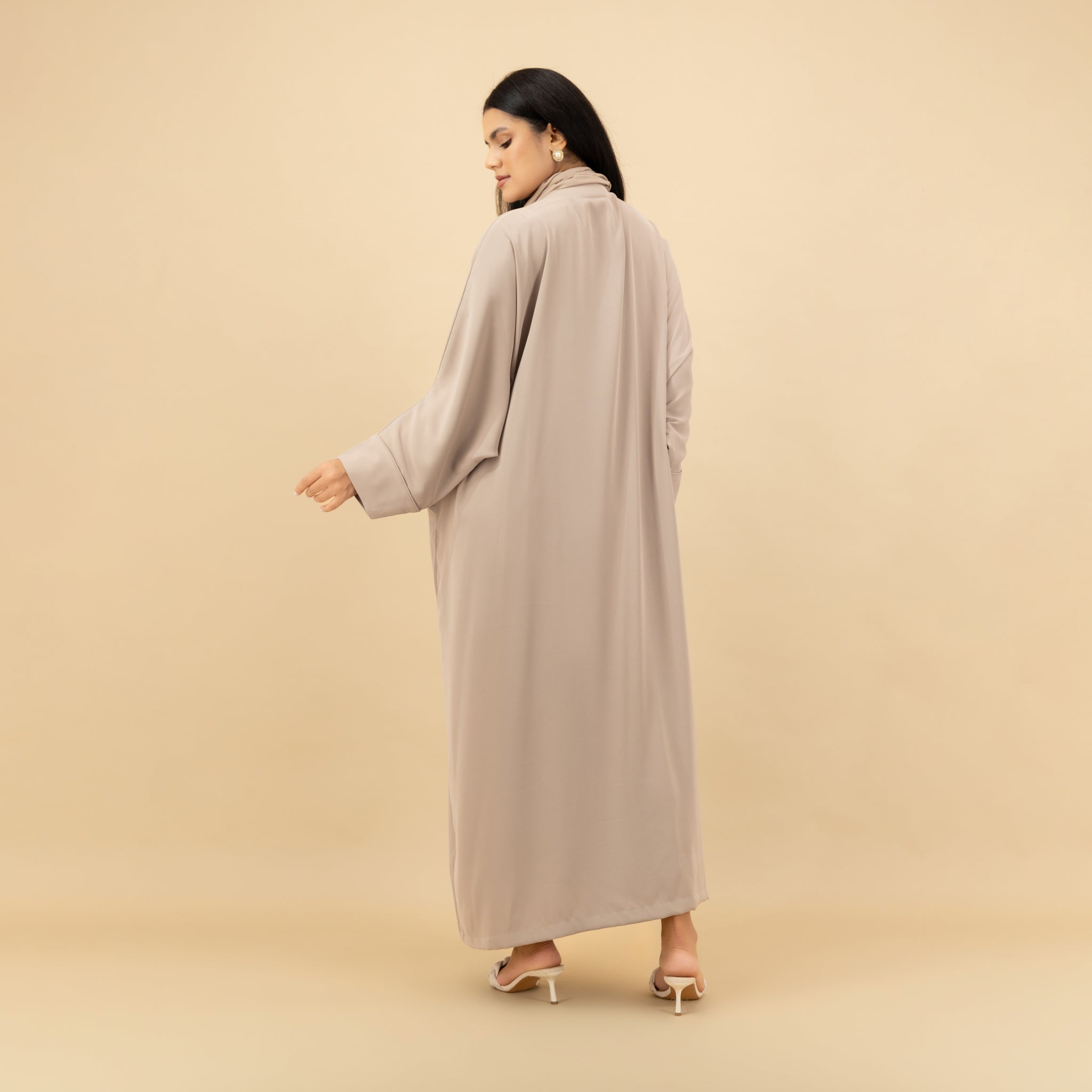 Elegant Taupe Abaya with Gold Palm Embroidery