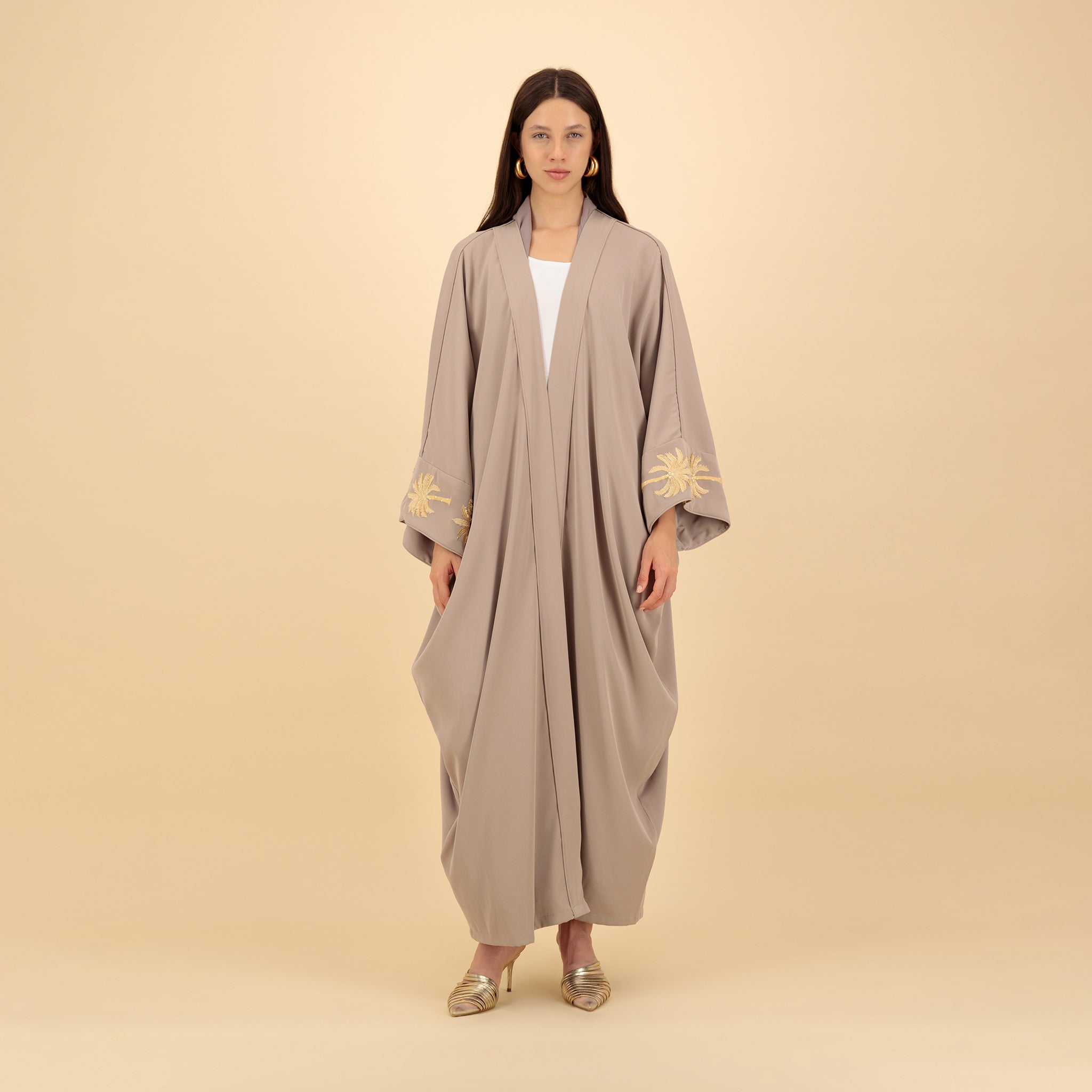 SA24/06A-M Nude Brown Palm Tree Abaya