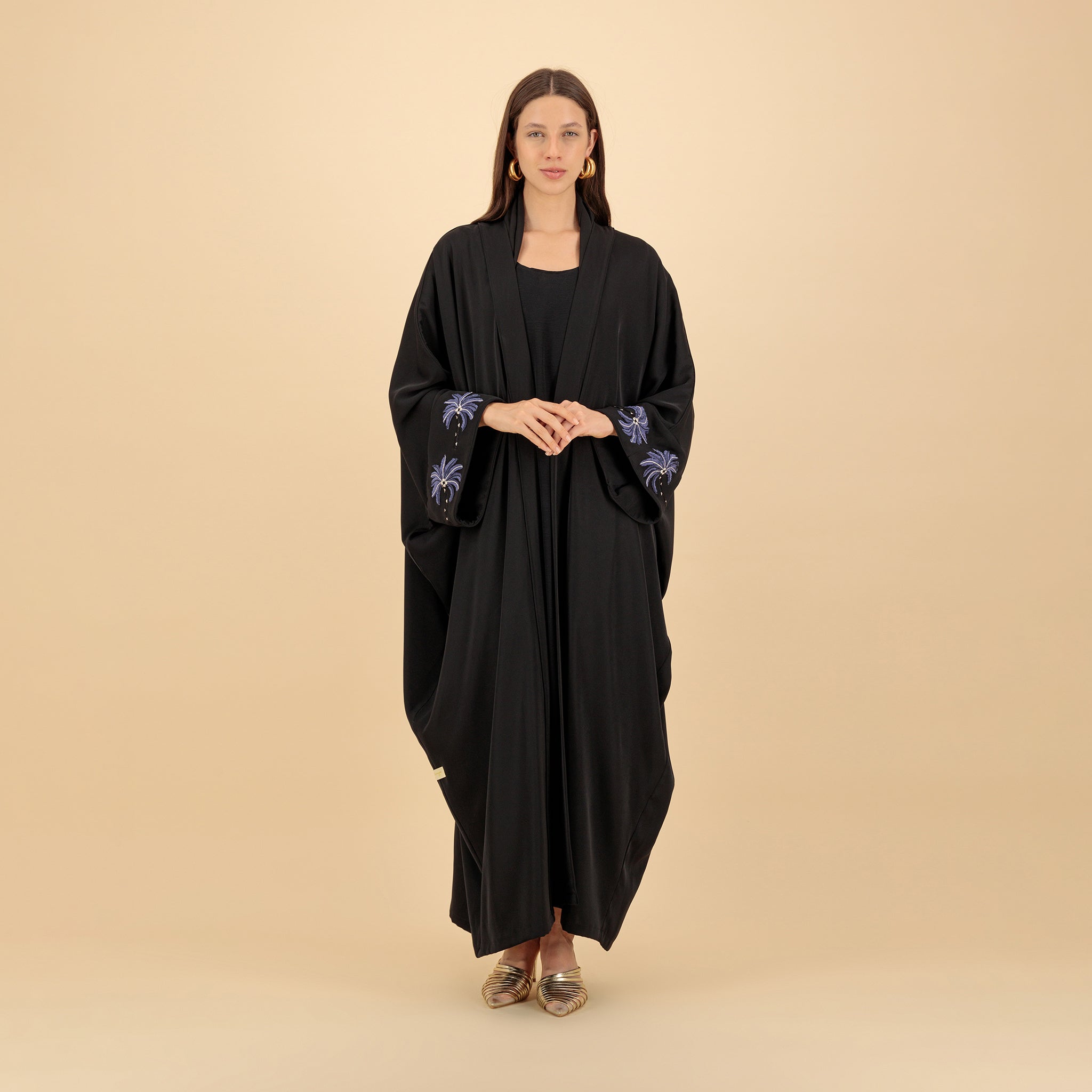 Black Crepe Abaya with Palm Embroidery