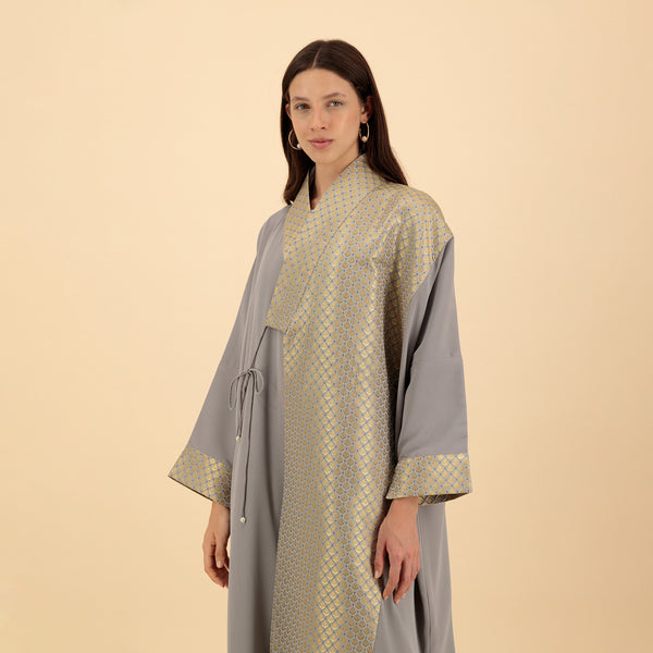 Grey & Gold Patterned Panel Abaya