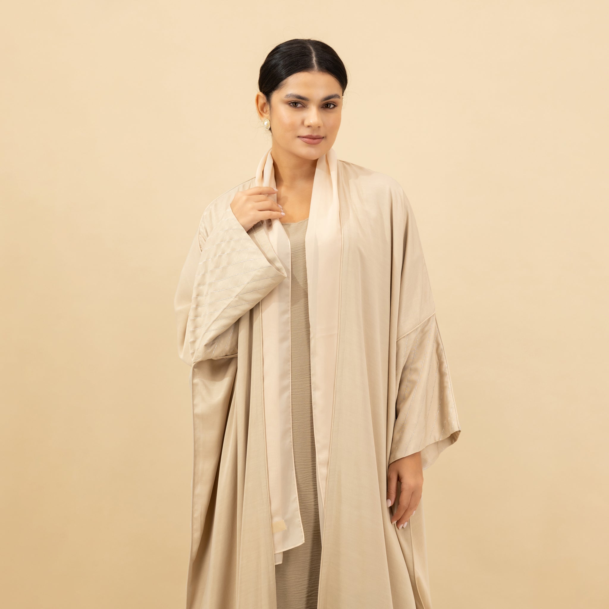 Champagne Satin Trim Abaya