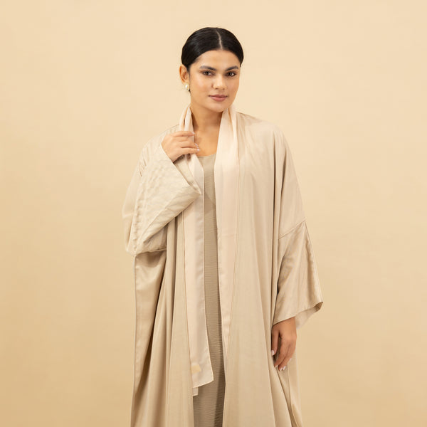 Champagne Satin Trim Abaya