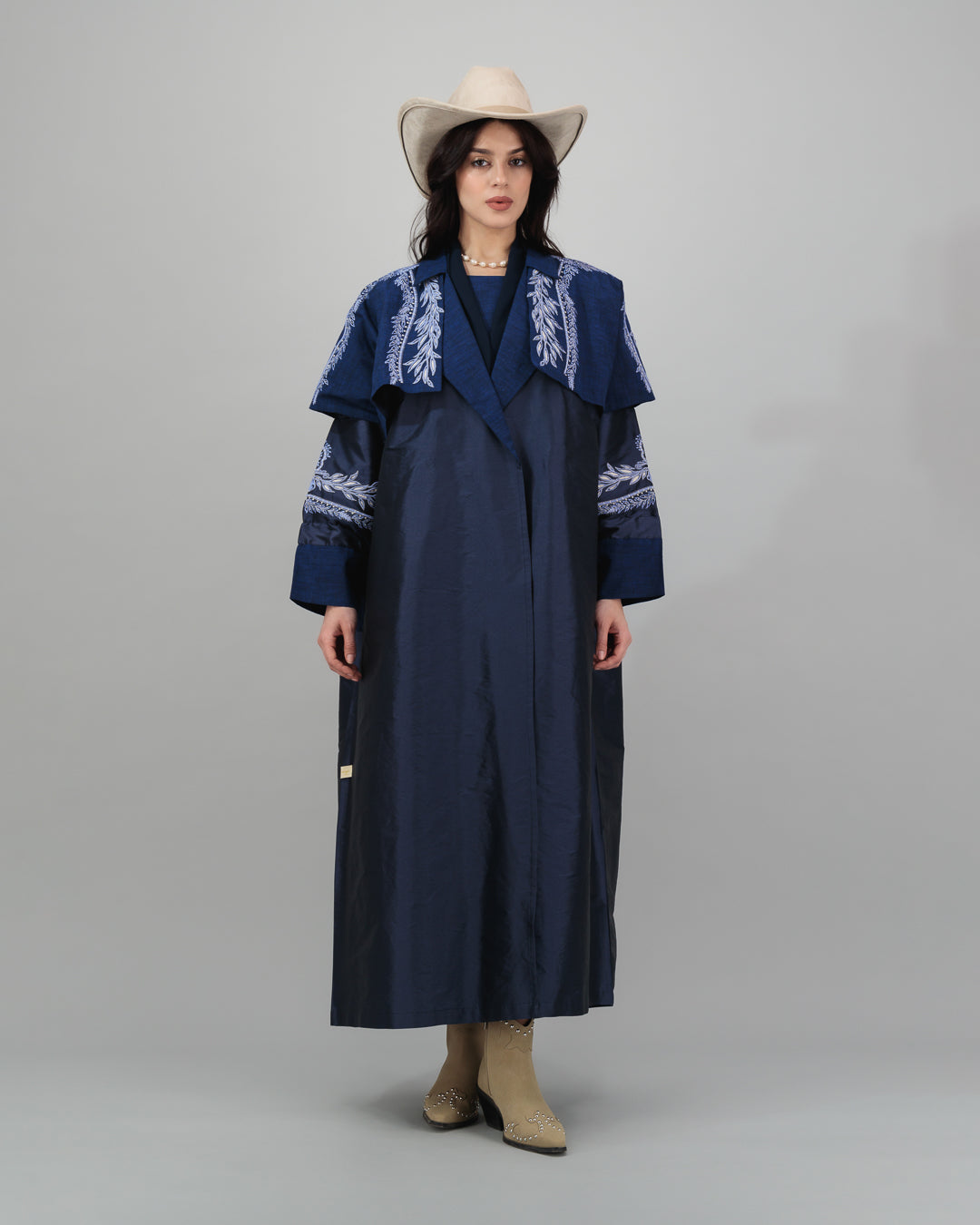 Midnight Taffeta Set with Sculpted Embroidery
