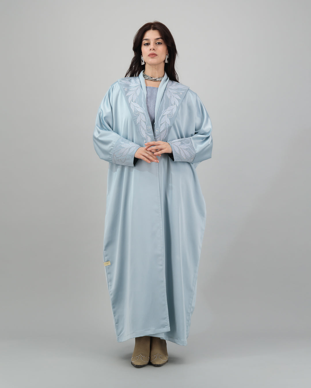 Powder Blue Abaya with Tonal Embroidered Details