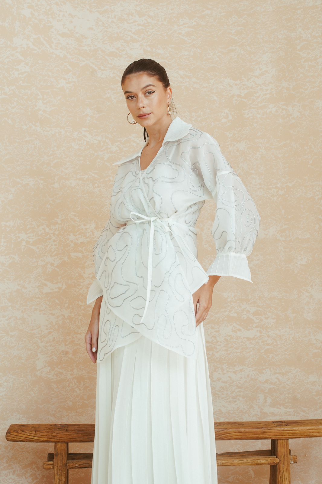 Ivory Pleated Maxi Skirt