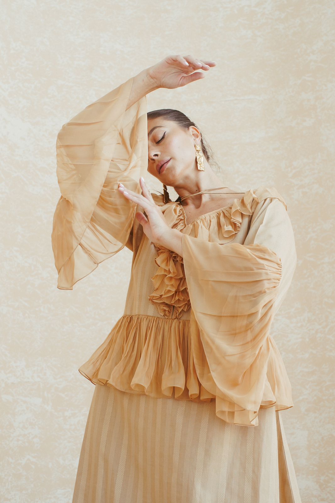 Golden Whisper Ruffle Dress