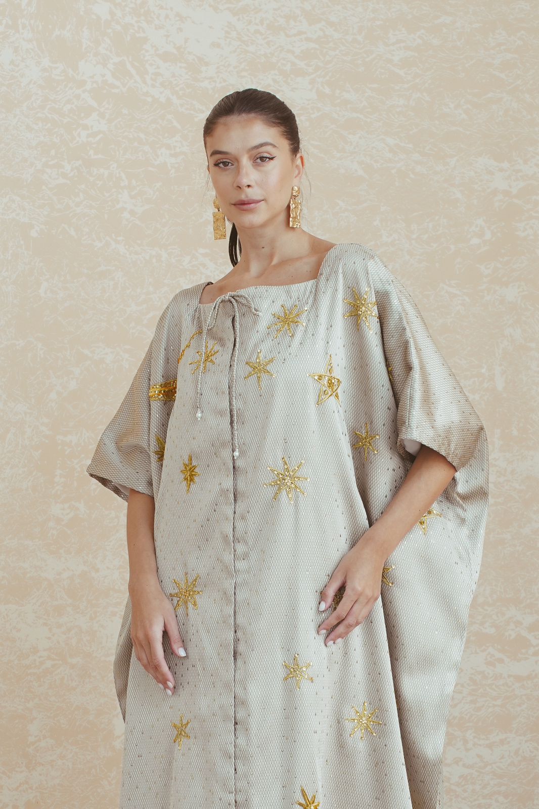Celestial Taupe Embroidered Dress