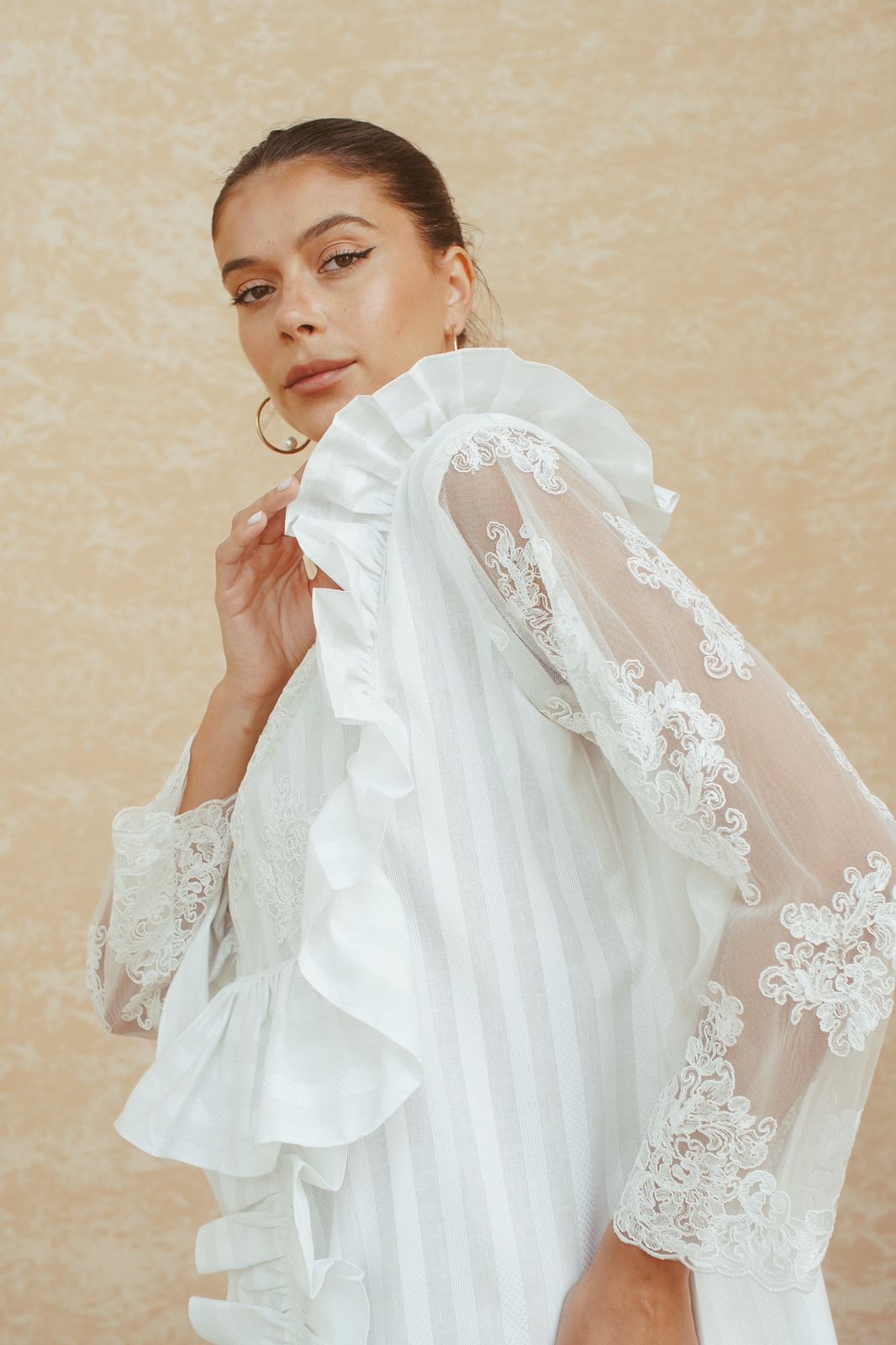 White Ruffle Lace Panel Dress