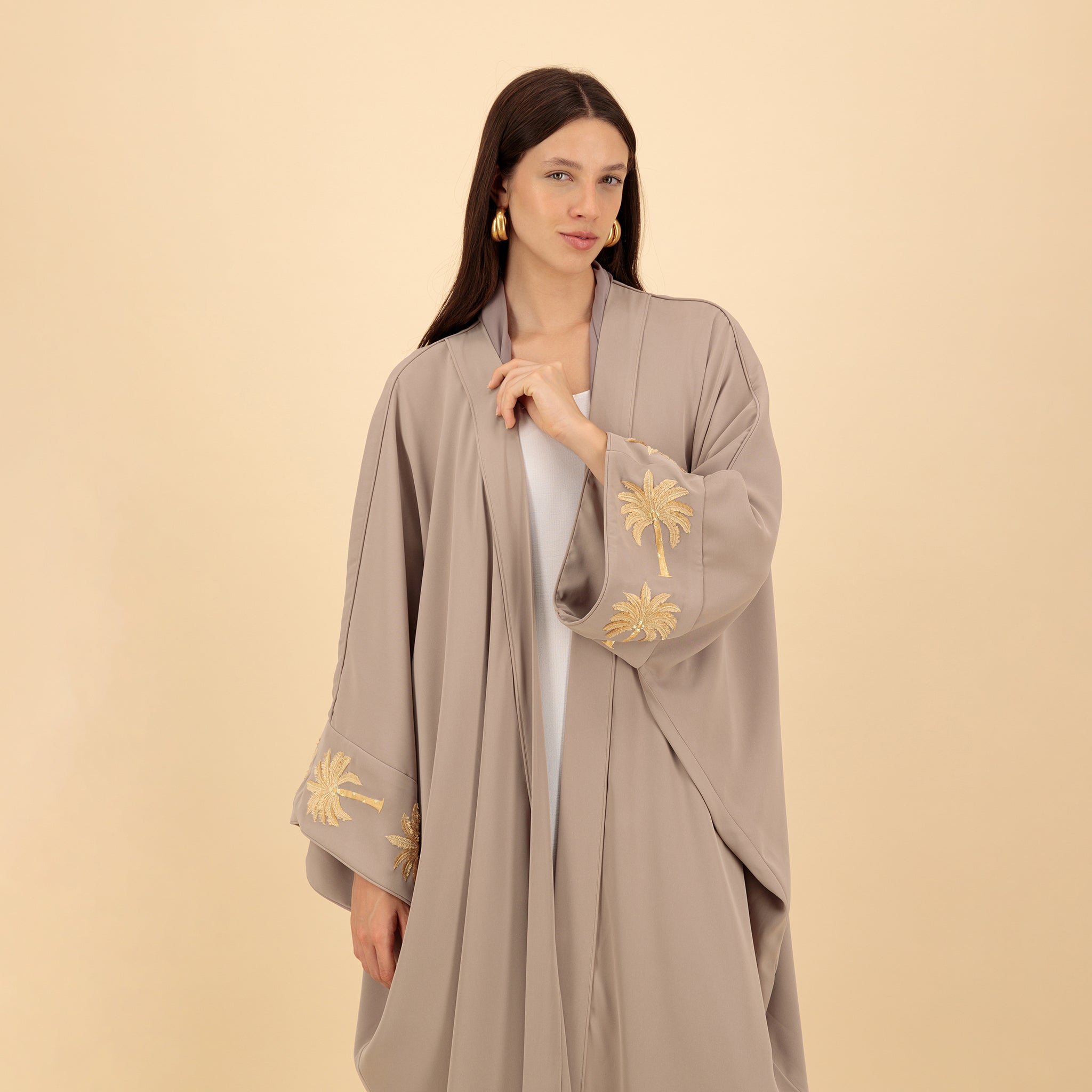 SA24/06A-M Nude Brown Palm Tree Abaya